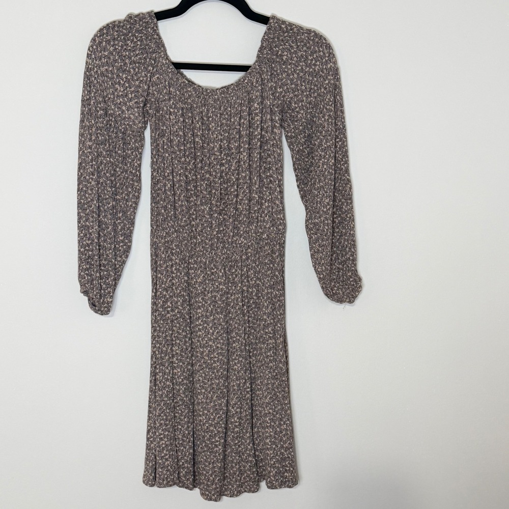 Final Touch Made in USA Medium Gray Floral Crinkle Midi Dress Cottagecore